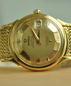 Đồng hồ Omega bát quái mặt số cọc vàng 18k nguyên khối