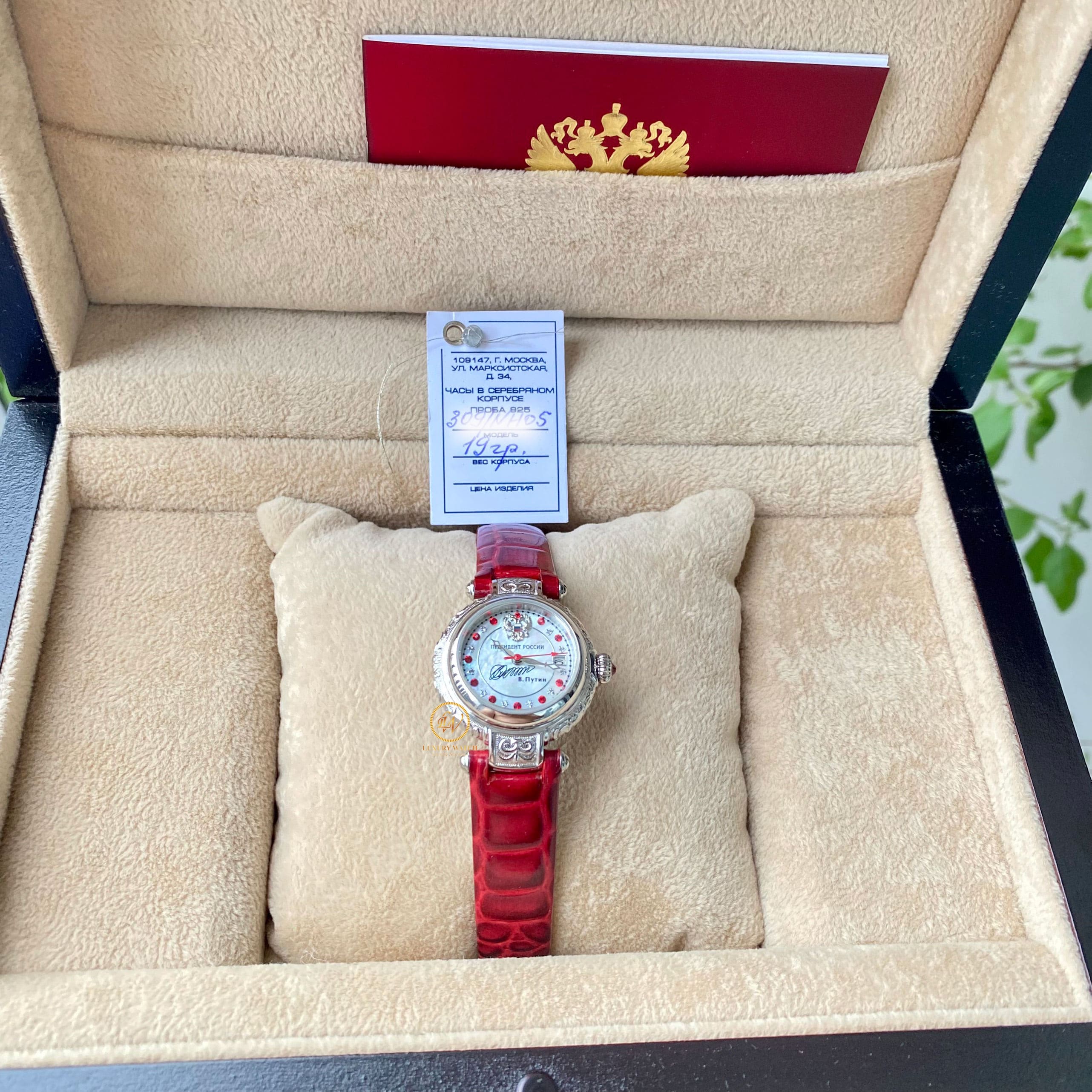 Đồng hồ Poljot President cọc số ruby đỏ bạc đúc 925 - tổng thể