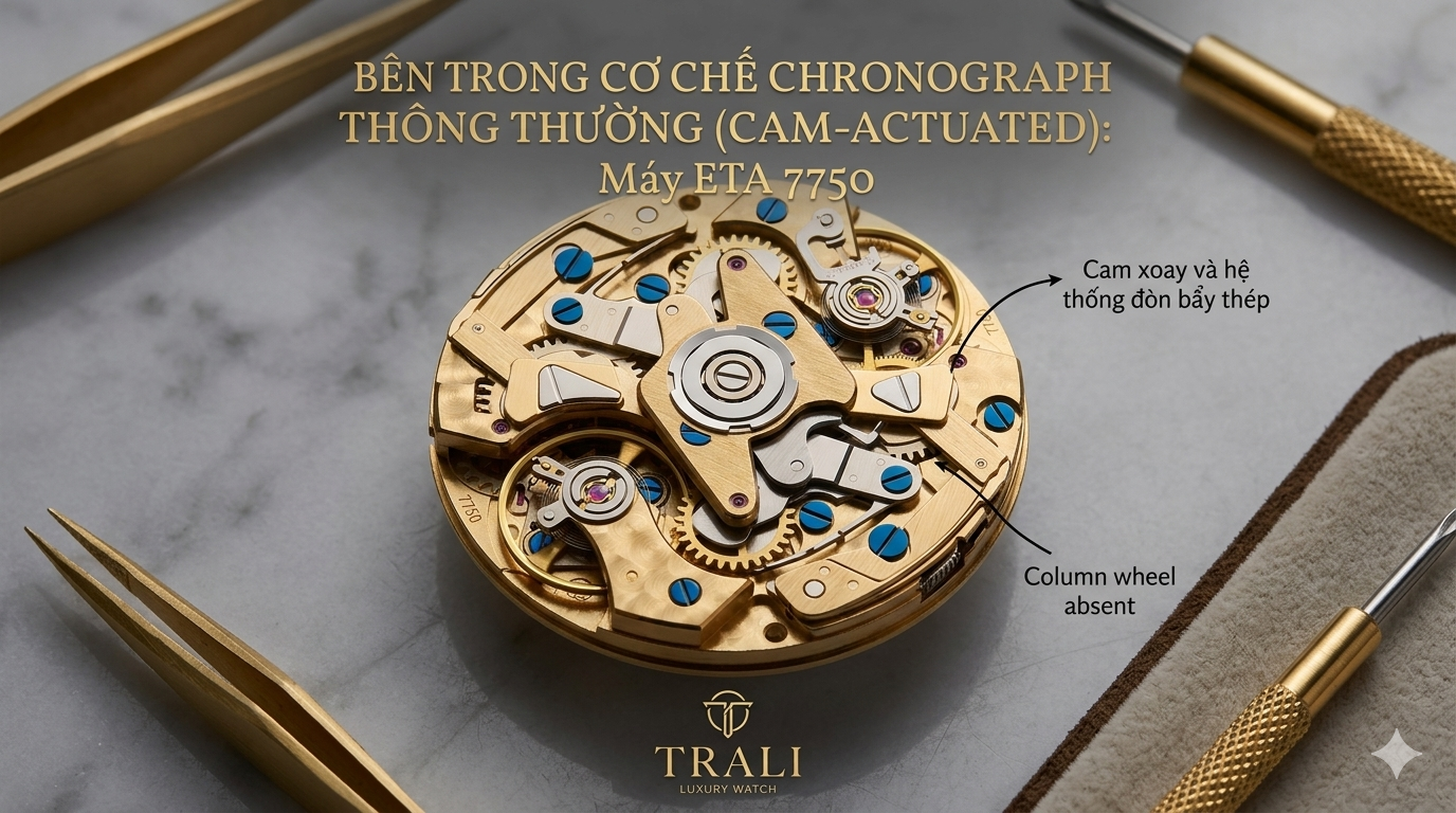 Bộ máy Chronograph thông thường cơ chế Cam-Actuated ETA 7750