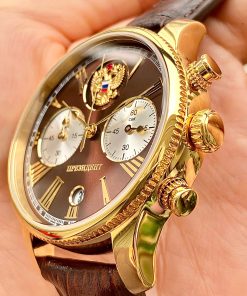 Đồng hồ Poljot President Chronograph 3526416 mặt sau và núm chỉnh giờ